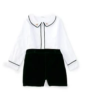 Edgehill Collection x Darby Fallon Clark Baby Boys 3-24 Months Beau Peter Pan Collar Embroidered Dog Woven Top and Shorts Set