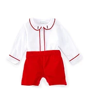 Edgehill Collection x Darby Fallon Clark Baby Boys 3-24 Months Peter Pan Collar Soldier Embroidery Shirt & Velvet Shorts Set