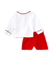 Edgehill Collection x Darby Fallon Clark Baby Boys 3-24 Months Peter Pan Collar Soldier Embroidery Shirt & Velvet Shorts Set