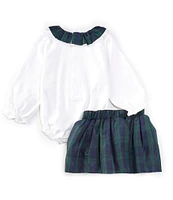 Edgehill Collection x Darby Fallon Clark Baby Girls 12-24 Months Wright Bodysuit & Plaid Bow Skirt Set