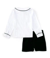 Edgehill Collection x Darby Fallon Clark Little Boys 2T-4T Whit Dog Embroidered Shirt and Velvet Shorts Set