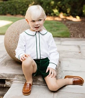 Edgehill Collection x Darby Fallon Clark Little Boys 2T-4T Whit Dog Embroidered Shirt and Velvet Shorts Set