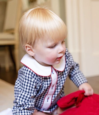 Edgehill Collection x Darby Fallon Clark Little Boys 2T-4T William Gingham Peter Pan Collar Solider Embroidery Shirt