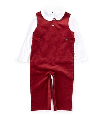 Edgehill Collection x Darby Fallon Clark Little Boys 2T-4T Fallon Peter Pan Collar Shirt & Dog Embroidered Corduroy Overall Set