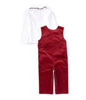 Edgehill Collection x Darby Fallon Clark Little Boys 2T-4T Fallon Peter Pan Collar Shirt & Dog Embroidered Corduroy Overall Set