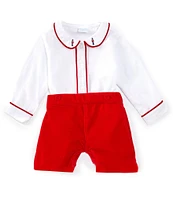 Edgehill Collection x Darby Fallon Clark Little Boys 2T-4T Beau Peter Solider Embroidery Shirt and Velvet Shorts Set