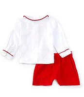 Edgehill Collection x Darby Fallon Clark Little Boys 2T-4T Beau Peter Solider Embroidery Shirt and Velvet Shorts Set