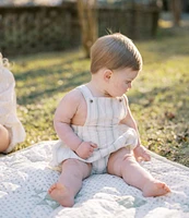 Edgehill Collection x Kristin Ellen Hockman Baby Boys Newborn-24 Months Hugo Green Stripe Linen Sunsuit Bubble