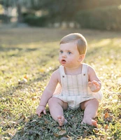 Edgehill Collection x Kristin Ellen Hockman Baby Boys Newborn-24 Months Hugo Green Stripe Linen Sunsuit Bubble