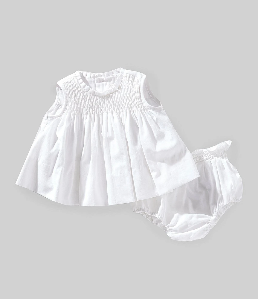 Edgehill Collection x Kristin Ellen Hockman Baby Girls Newborn-24 Months Freja Linen Blend Honeycomb Smocked Top & Diaper Set