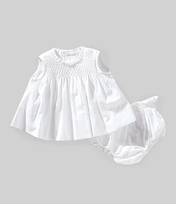 Edgehill Collection x Kristin Ellen Hockman Baby Girls Newborn-24 Months Freja Linen Blend Honeycomb Smocked Top & Diaper Set