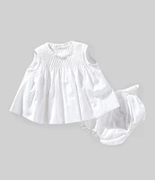 Edgehill Collection x Kristin Ellen Hockman Baby Girls Newborn-24 Months Freja Linen Blend Honeycomb Smocked Top & Diaper Set