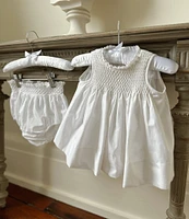 Edgehill Collection x Kristin Ellen Hockman Baby Girls Newborn-24 Months Freja Linen Blend Honeycomb Smocked Top & Diaper Set