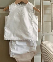 Edgehill Collection x Kristin Ellen Hockman Baby Girls Newborn-24 Months Linnea Embroidered Top & Diaper Cover Set