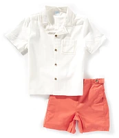 Edgehill Collection x Kristin Ellen Hockman Little Boys 2T-7 Arlo Camp Collar Short Sleeve Woven & Shorts Set