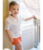 Edgehill Collection x Kristin Ellen Hockman Little Boys 2T-7 Arlo Camp Collar Short Sleeve Woven & Shorts Set