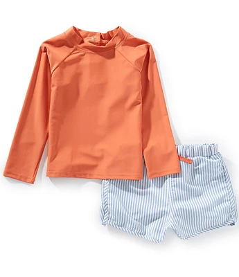 Edgehill Collection x Kristin Ellen Hockman Little Boys 2T-7 Martin Solid Rash Guard & Stripe Swim Trunks Set