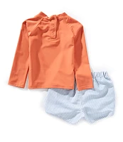 Edgehill Collection x Kristin Ellen Hockman Little Boys 2T-7 Martin Solid Rash Guard & Stripe Swim Trunks Set