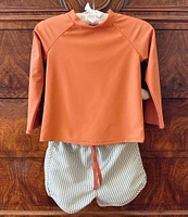 Edgehill Collection x Kristin Ellen Hockman Little Boys 2T-7 Martin Solid Rash Guard & Stripe Swim Trunks Set
