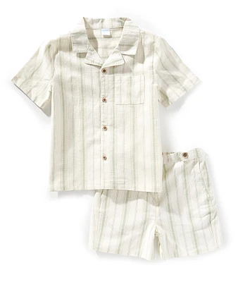 Edgehill Collection x Kristin Ellen Hockman Little Boys 2T-7 Oskar Camp Collar Stripe Short Sleeve Woven Top & Shorts Set