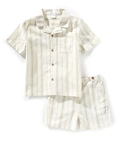Edgehill Collection x Kristin Ellen Hockman Little Boys 2T-7 Oskar Camp Collar Stripe Short Sleeve Woven Top & Shorts Set