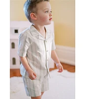 Edgehill Collection x Kristin Ellen Hockman Little Boys 2T-7 Oskar Camp Collar Stripe Short Sleeve Woven Top & Shorts Set