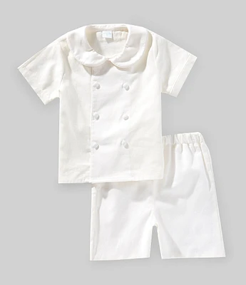 Edgehill Collection x Kristin Ellen Hockman Little Boys 2T-7 Sven Woven Peter Pan Collar Short Sleeve Top & Linen Shorts Set