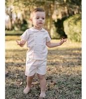 Edgehill Collection x Kristin Ellen Hockman Little Boys 2T-7 Sven Woven Peter Pan Collar Short Sleeve Top & Linen Shorts Set