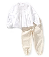 Edgehill Collection x Kristin Ellen Hockman Little Girls 2T-6X Delphine Honeycomb Blouse & Woven Pants Set