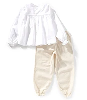 Edgehill Collection x Kristin Ellen Hockman Little Girls 2T-6X Delphine Honeycomb Blouse & Woven Pants Set