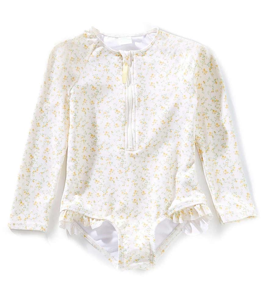 Edgehill Collection x Kristin Ellen Hockman Little Girls 2T-6X Thea Floral Print Quarter Zip One-Piece Swimsuit
