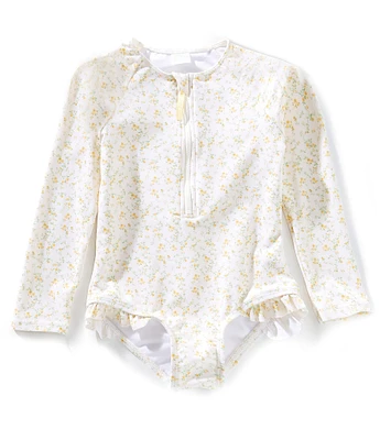 Edgehill Collection x Kristin Ellen Hockman Little Girls 2T-6X Thea Floral Print Quarter Zip One-Piece Swimsuit