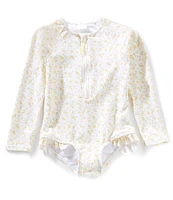 Edgehill Collection x Kristin Ellen Hockman Little Girls 2T-6X Thea Floral Print Quarter Zip One-Piece Swimsuit