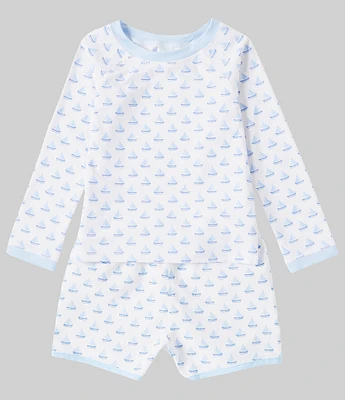 Edgehill Collection x The Broke Brooke Baby Boys 3-24 Months Round Neck Long Sleeve Printed Sailboat Rashgaurd Swim Set