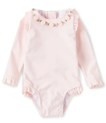 Edgehill Collection x The Broke Brooke Baby Girls Newborn-24 Months Caroline Floral Trim One Piece Swimsuit