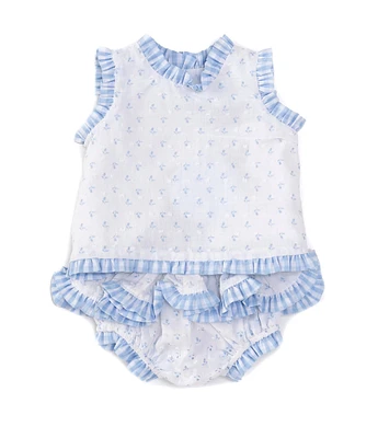 Edgehill Collection x The Broke Brooke Baby Girls Newborn-24 Months Chapple Swiss Dot Sleeveless Tie Back Set