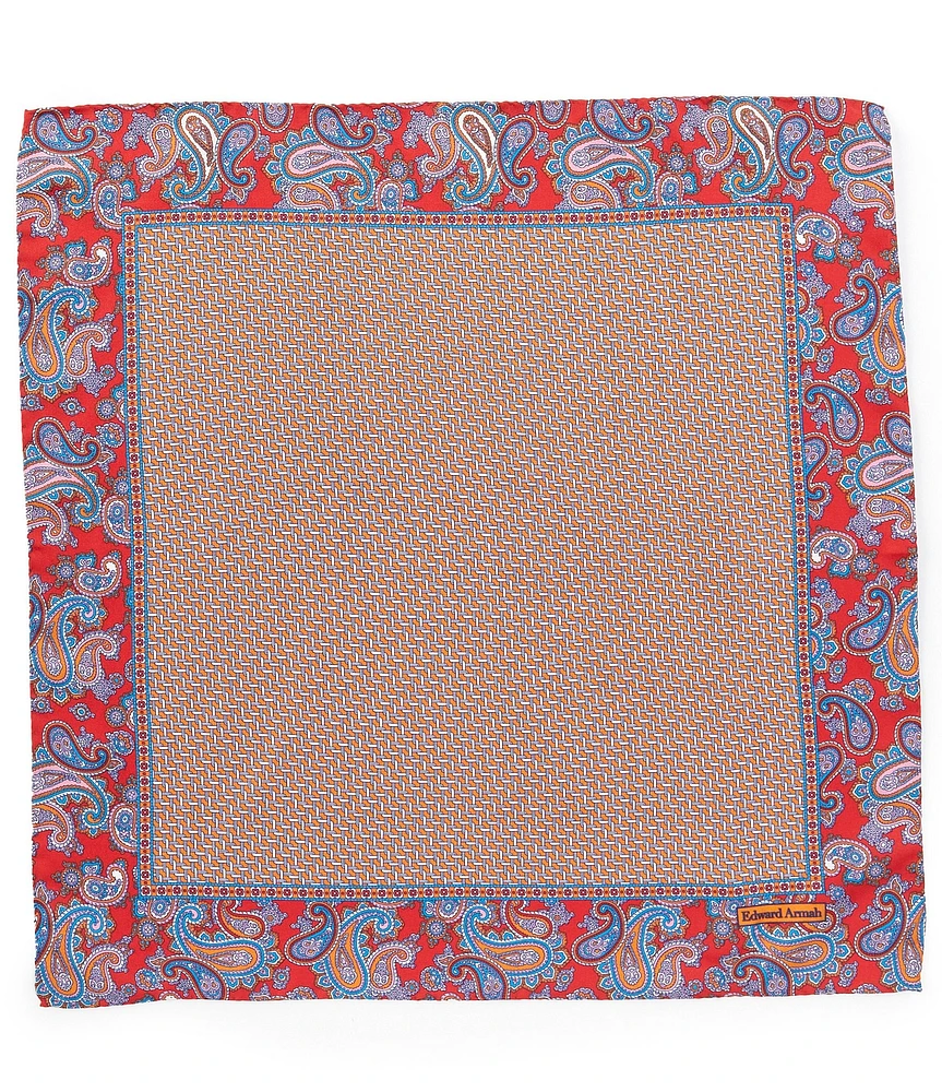 Edward Armah Micro Paisley Boarder Reversible Silk Pocket Square