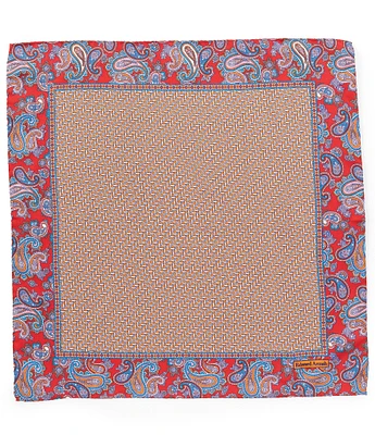 Edward Armah Micro Paisley Boarder Reversible Silk Pocket Square