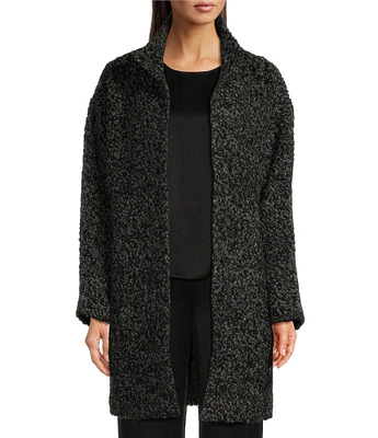 Eileen Fisher Alpaca High Collar Long Sleeve Pocketed Boxy Fit Button Front Long Coat