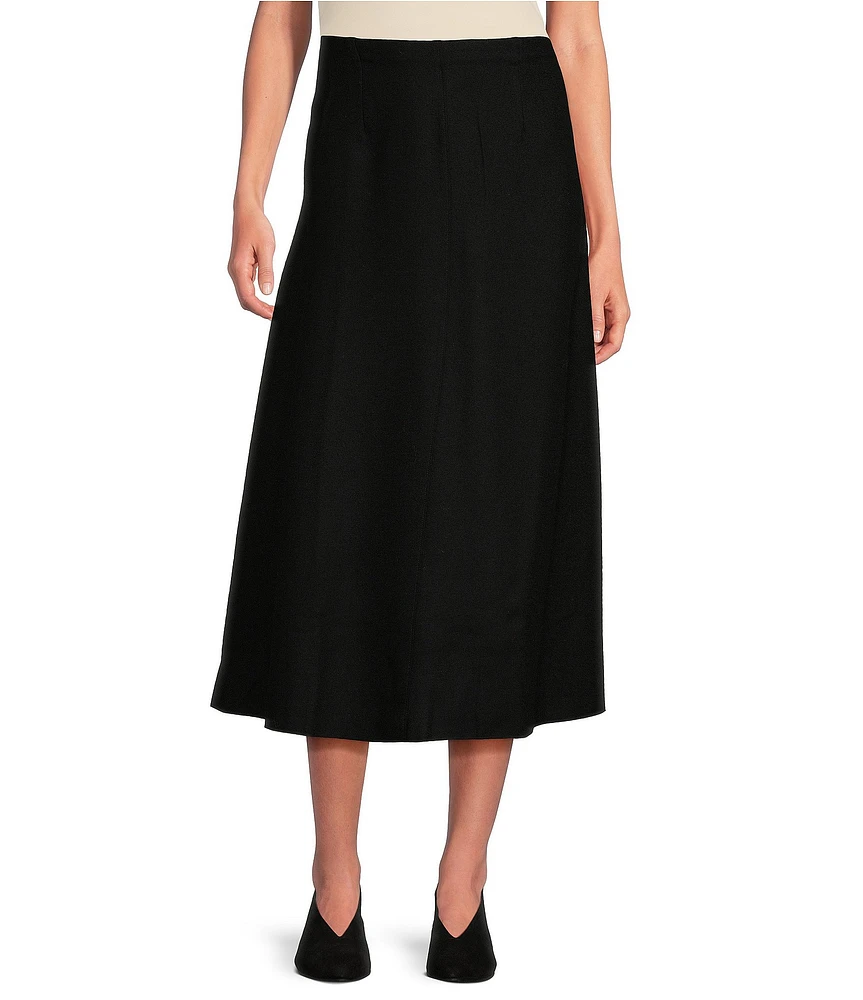 Eileen Fisher Boiled Wool Jersey Elastic Waist A-Line Midi Skirt