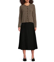 Eileen Fisher Boiled Wool Jersey Elastic Waist A-Line Midi Skirt