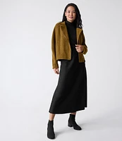 Eileen Fisher Boiled Wool Jersey Elastic Waist A-Line Midi Skirt