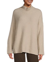 Eileen Fisher Cashmere Silk Boucle Bliss Turtleneck Long Sleeve Boxy Sweater