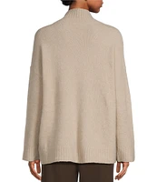 Eileen Fisher Cashmere Silk Boucle Bliss Turtleneck Long Sleeve Boxy Sweater