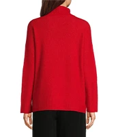 Eileen Fisher Cashmere Silk Boucle Bliss Turtleneck Long Sleeve Boxy Sweater