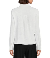Eileen Fisher Classic Collar Organic Linen Jersey Long Sleeve Button Front Shirt