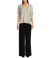 Eileen Fisher Cotton & Cashmere Blend V-Neck Long Sleeve Boxy Sweater