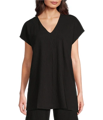 Eileen Fisher Organic Cotton Blend Crinkle Jersey V-Neck Short Sleeve Top