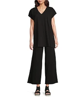 Eileen Fisher Organic Cotton Blend Crinkle Jersey V-Neck Short Sleeve Top