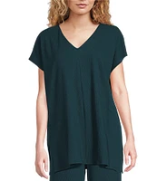 Eileen Fisher Organic Cotton Blend Crinkle Jersey V-Neck Short Sleeve Top